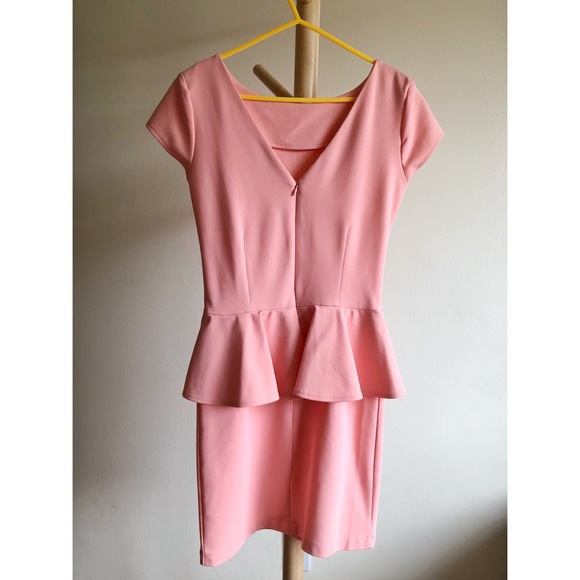 Peach Bodycon Peplum Mini Dress - Picture 3 of 4